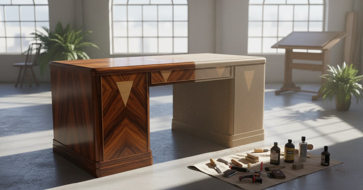 Restauration d’un bureau Art Déco en palissandre